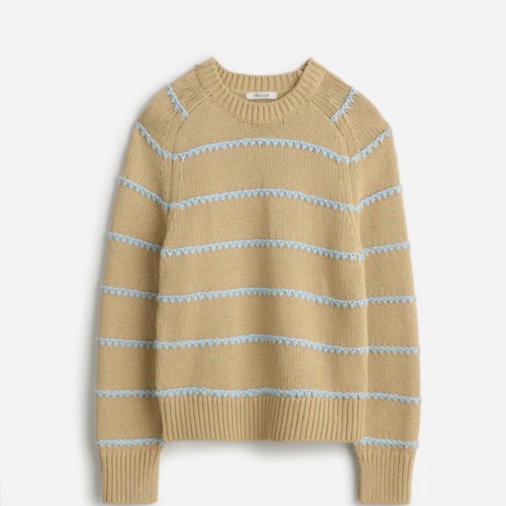 Madewell Women's Tan and Blue Striped Sweater